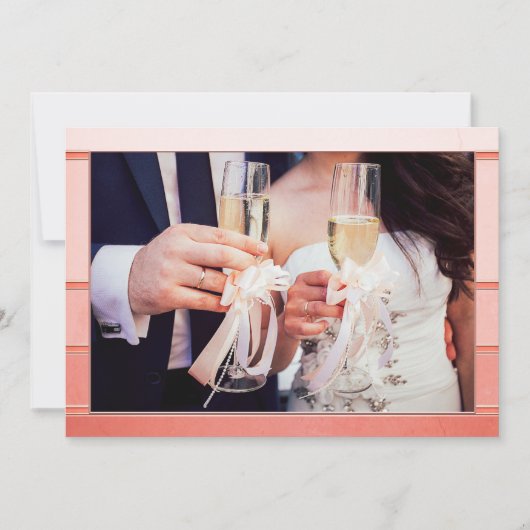 フォトコーラルピストライプのンク結婚サンキューカード セーブザデート (正面)