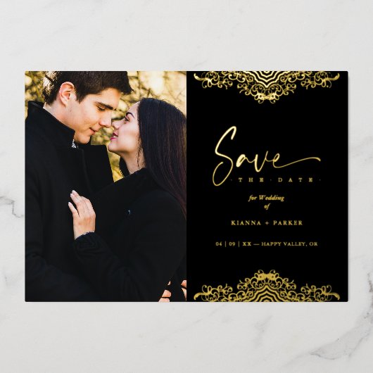 フォトゴエレガントンデリーフェイクレース結婚ズ 箔招待状 (正面)