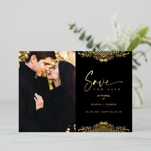 フォトゴエレガントンデリーフェイクレース結婚ズ 箔招待状 (立ち正面)