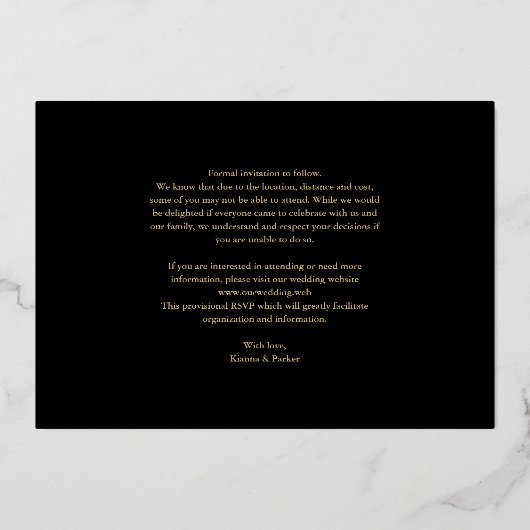 フォトゴエレガントンデリーフェイクレース結婚ズ 箔招待状 (裏面)