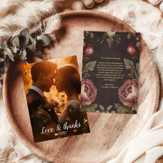 フォトゴシックビクトリアンフローラ結婚の サンキューカード