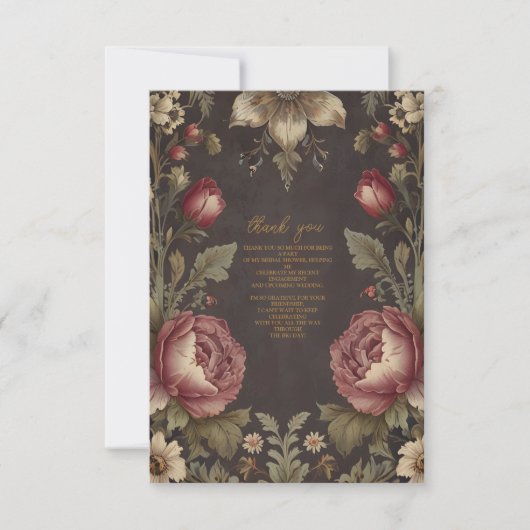 フォトゴシックフローラビクトリアンブライダルシャワー サンキューカード (正面)