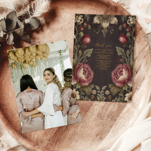 フォトゴシックフローラビクトリアンブライダルシャワー サンキューカード