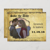 フォトゴールデンイエローハートリーフツリー日付の保存 案内ポストカード (正面/裏面)