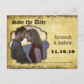 フォトゴールデンイエローハートリーフツリー日付の保存 案内ポストカード (正面)