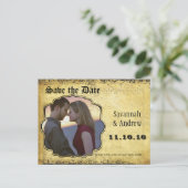 フォトゴールデンイエローハートリーフツリー日付の保存 案内ポストカード (スタンド正面)