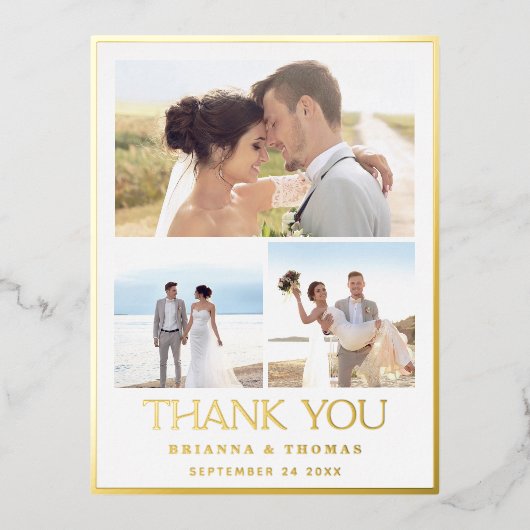 フォトゴールドエレガントフォイルの結婚ありがとうはがき 箔招待状ポストカード (正面)