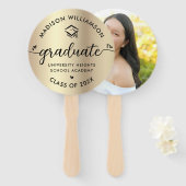 フォトゴールドフォイル卒業ブラックスクリプトハートキャップ ハンドファン (正面&裏面)