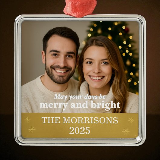 フォトゴールドモダンフォイル雪片ファミリー メタルオーナメント