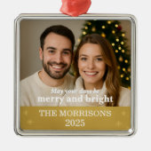 フォトゴールドモダンフォイル雪片ファミリー メタルオーナメント (正面)