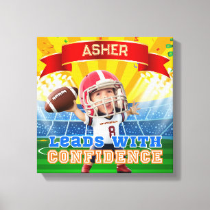 フォトサッカーパーソナライズされたレッドクォーターバック キャンバスプリント