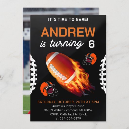 フォトサッカー誕生日付き 招待状 (正面/裏面)