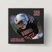 フォトサッカー – 濃い赤 – パーソナライズされた 缶バッジ (正面)