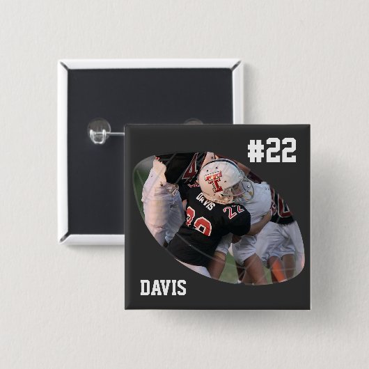 フォトサッカー – 黒 – パーソナライズされた 缶バッジ (正面&裏面)