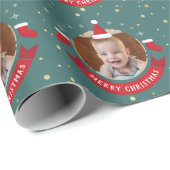 フォトサパーソナライズされたンタハットクリスマスホリデー ラッピングペーパー (ロールコーナー)