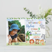 フォトサファリの誕生日の招待ジャングル動物1st 招待状 (スタンド正面)