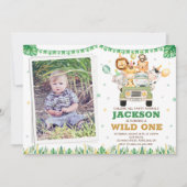 フォトサファリの誕生日の招待ワイルドワンパーティー 招待状 (正面)