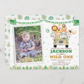 フォトサファリの誕生日の招待ワイルドワンパーティー 招待状 (正面/裏面)