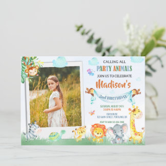 フォトサファリの誕生日への招待2つのワイルドパーティー 招待状