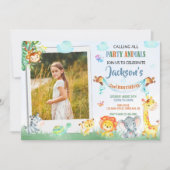 フォトサファリの誕生日への招待2つのワイルドパーティー 招待状 (正面)