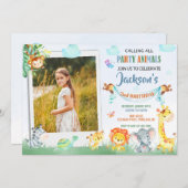 フォトサファリの誕生日への招待2つのワイルドパーティー 招待状 (正面/裏面)