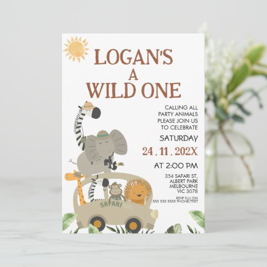 フォトサファリバスボーイズワイルドワン誕生日 招待状 (スタンド正面)