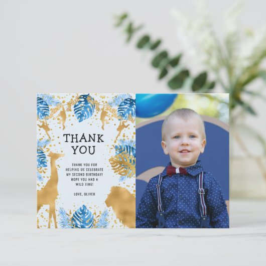 フォトサファリブルー誕生日サンキューカード 招待状 (スタンド正面)