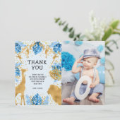 フォトサファリブルー1歳の誕生日サンキューカード 招待状 (スタンド正面)