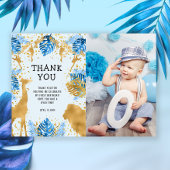 フォトサファリブルー1歳の誕生日サンキューカード 招待状