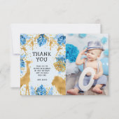 フォトサファリーブルー1歳誕生日感謝カード 招待状 (正面)