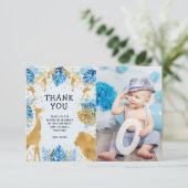 フォトサファリーブルー1歳誕生日感謝カード 招待状 (スタンド正面)