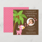 フォトサファリ ジャングル キリン 女の子 誕生日パーティー 招待状 (正面/裏面)