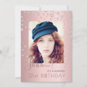 フォトサプライズバースデーパーティーほこりっぽいバラダイヤモンド 招待状 (正面)