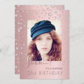 フォトサプライズバースデーパーティーほこりっぽいバラダイヤモンド 招待状 (正面/裏面)