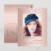 フォトサプライズバースデーパーティーバラ金ゴールド招待 ポストカード (正面/裏面)