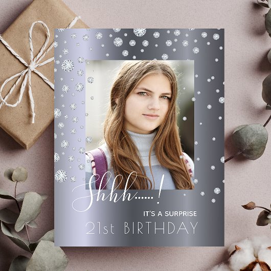 フォトサプライズ誕生日シルバーダイヤモンド招待 ポストカード