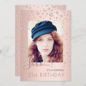 フォトサプライズ誕生日バラ金ゴールドピンクダイヤモンド 招待状 (正面/裏面)