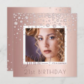 フォトサプライズ誕生日バラ金ゴールドピンクダイヤモンド 招待状 (正面/裏面)