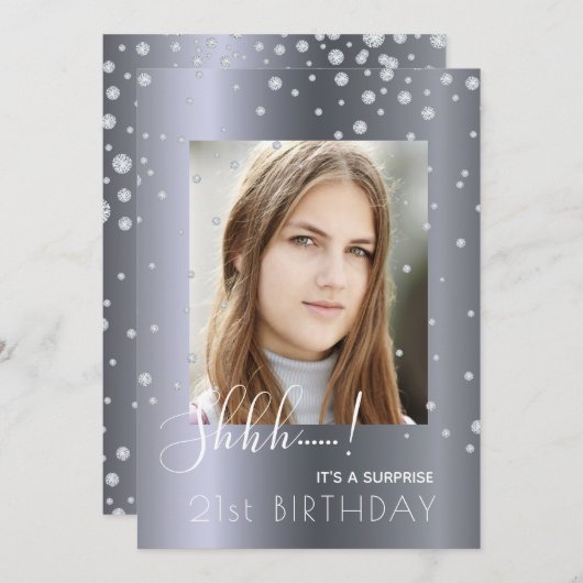 フォトサプライズ誕生日パーティシルバーダイヤモンド 招待状 (正面/裏面)