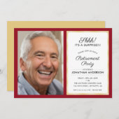 フォトサプライズ退職パーティー |赤と金ゴールド 招待状 (正面/裏面)