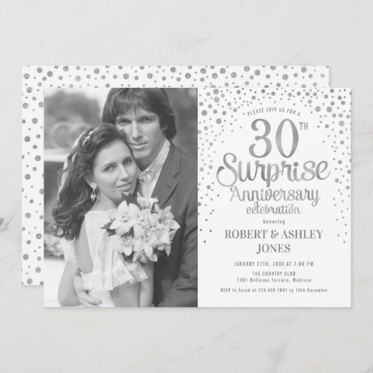 フォトサプライズ 30周年 - ホワイトシルバー 招待状 (正面/裏面)