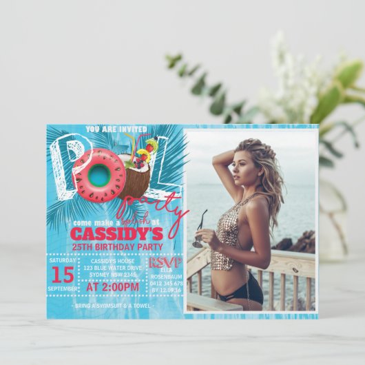 フォトサマープールパーティー誕生日 招待状 (スタンド正面)