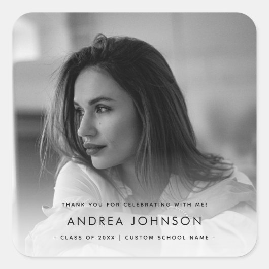 フォトサンキューカスタム卒業パーティー スクエアシール (正面)