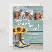フォトサンキューカントリー素朴ヒマワリのブーツ サンキューカード (正面)