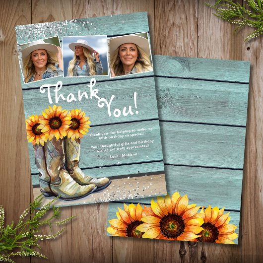 フォトサンキューカントリー素朴ヒマワリのブーツ サンキューカード