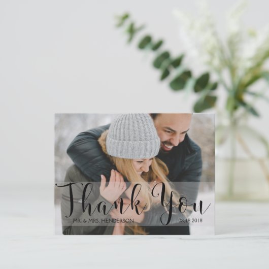 フォトサンキューカードとエレガントタイポグラフィ ポストカード (スタンド正面)