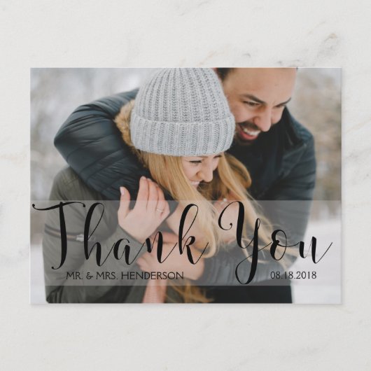 フォトサンキューカードとエレガントタイポグラフィ ポストカード (正面)