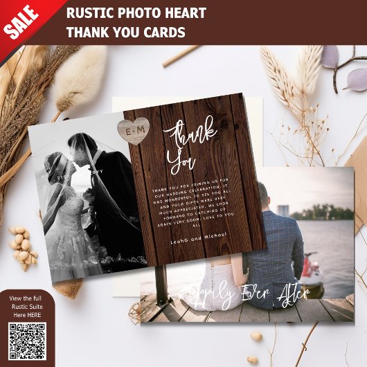 フォトサンキューカード素朴木材ハート彫刻 サンキューカード