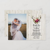 フォトサンキューカード結婚ズアントラーフローラウッド 招待状 (正面/裏面)