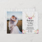 フォトサンキューカード結婚ズアントラーフローラウッド 招待状 (正面/裏面)